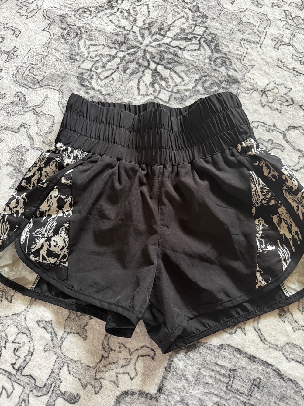High-Rise Black Athletic Shorts with Contrast western Side Panels